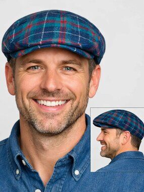 Vintage Pendleton 70s Blue Tartan Wool Ivy Flat Cap XL Grandpa Core USA